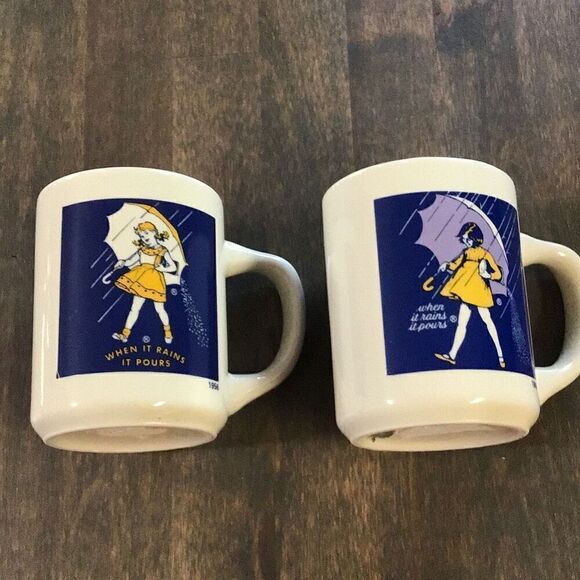 Vintage 1956 & 68 Morton Salt “when it rains it pours” coffee mugs - Picture 1 of 4